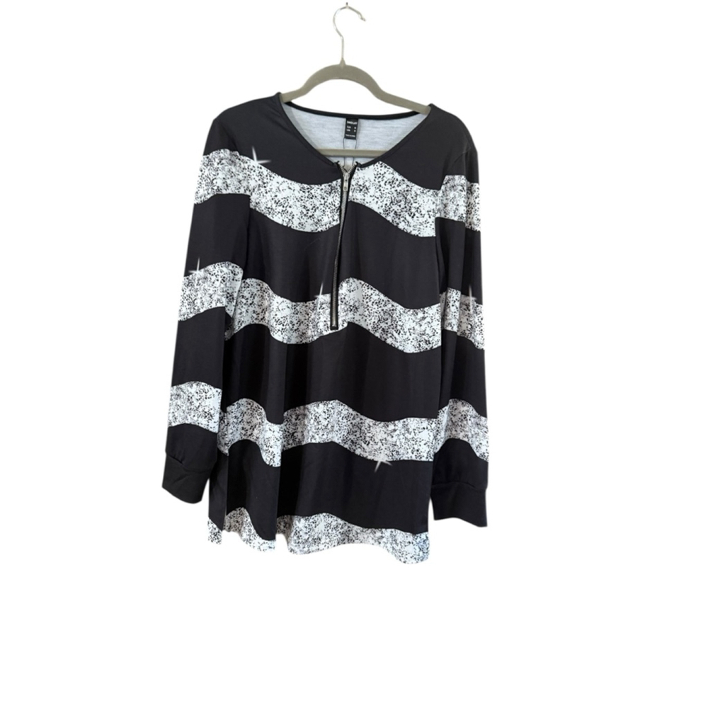 Women's SHEILAY Black & White Striped Long Sleeve Tee M - Picture 2 of 8